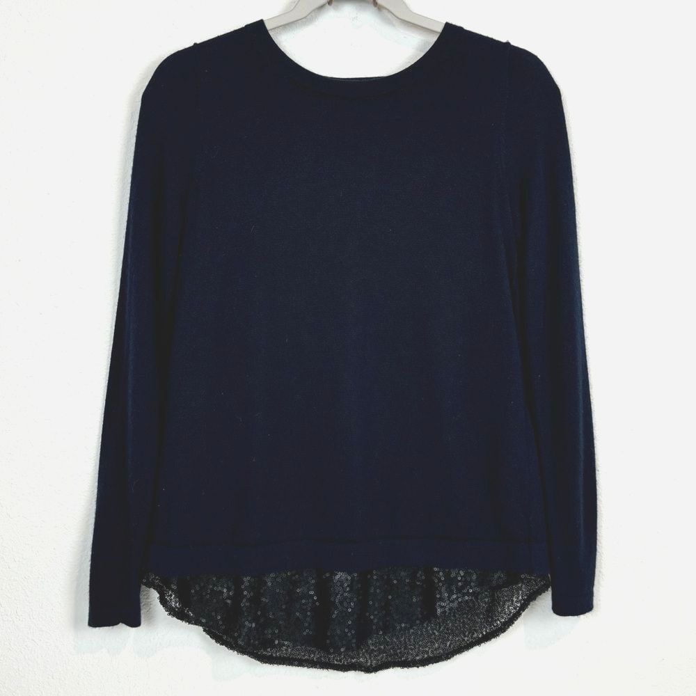 Boden Navy Layered Sweater Black Sequin Back S